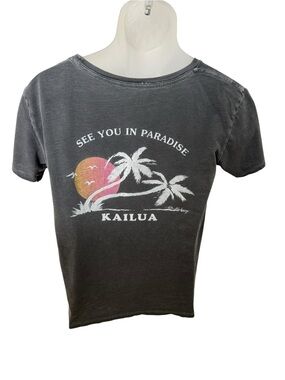 Billabong Kailua 'See You in Paradise' Gray Tropical Tee Shirt Women SP Small